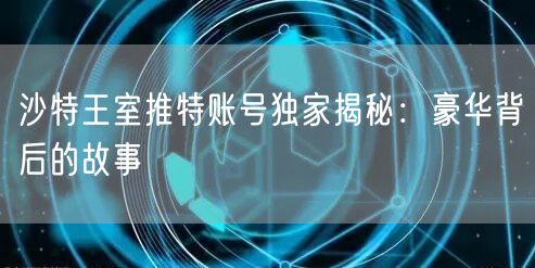 沙特王室推特账号独家揭秘：豪华背后的故事