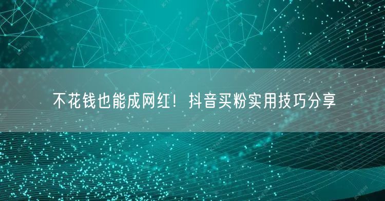 不花钱也能成网红！抖音买粉实用技巧分享