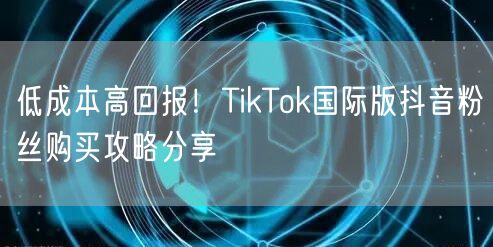 低成本高回报！TikTok国际版抖音粉丝购买攻略分享