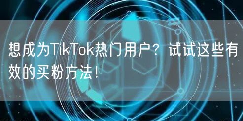 想成为TikTok热门用户？试试这些有效的买粉方法！
